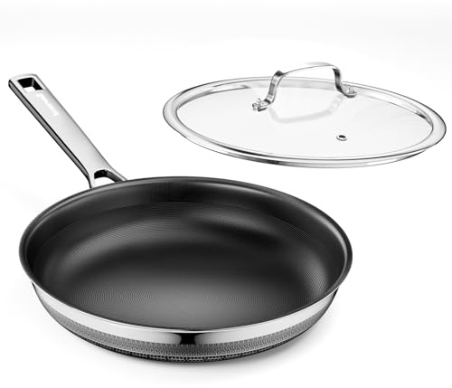 Innerwell Titan Keramik Bratpfanne 24 cm, Induktion Pfanne mit Deckel, Edelstahl Pfanne mit Antihaftbeschichtung, Backofenfest, PFOA-frei, für alle Herdarten, Schwarz