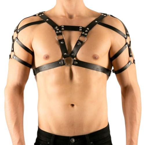 AGUTALITHIC Herren Leder Body Brust Harness Männer Leder Sexy Unterwäsche Fetisch Verstellbarer Brustgurt Tragegur Für Fitness & besondere Anlässe(M, B)