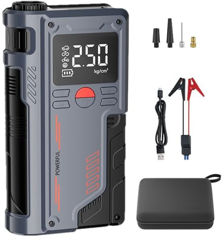 Démarreur De Voiture, Démarreur De Saut Avec Compresseur D'air,Conception Portative De Cavalier De Voiture D'affichage Numérique LED | Alimentation Précise Avec Kit De Compresseur D'air Pour Véhicules