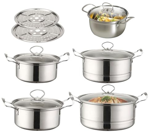 Batterie de cuisine avec couvercles – Ensemble de casseroles et poêles antiadhésives | Ensemble de casseroles à induction | Batterie de cuisine professionnelle pour cuire à la vapeur des légumes