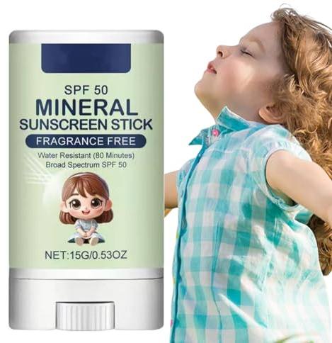 SPF 50 Mineral Sunscreen Stick - Fragrance Free, fWaterproof & Sweat-Resistant 80 Min, Non Greasy & Non White Cast for Sensitive Skin & Kids, Reef Safe Travel Sunblock Stick for Face Body。