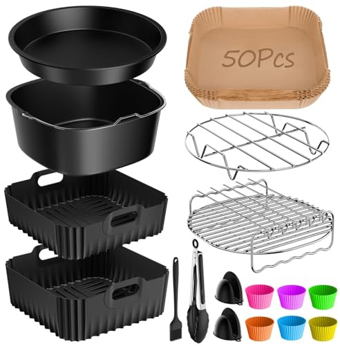 17-Teiliges Heißluftfritteuse Zubehör für COSORI Turbo Tower Pro Smart 10,8L Double Stack Airfryer,BPA-frei Airfryer Silikonform Zubehör für COSORI Turbo Tower 6,5L/4,3L Air Fryer Silikon Einsatz