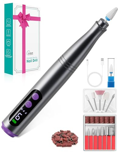 Fofile Fresa per Unghie Professionale 20000 Giri/min, Lima per Unghie Elettrica 12 in 1 con Display LCD, 9 Velocità Regolabili, Micromotore Unghie Ricaricabile per Manicure e Pedicure (Grigio)
