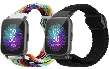 kwmobile 2x Nylon Strap for Ruimen H1 / D1 Watch Strap - Replacement Watch Band Set - Wristband with Clasp - Black/Multicolor