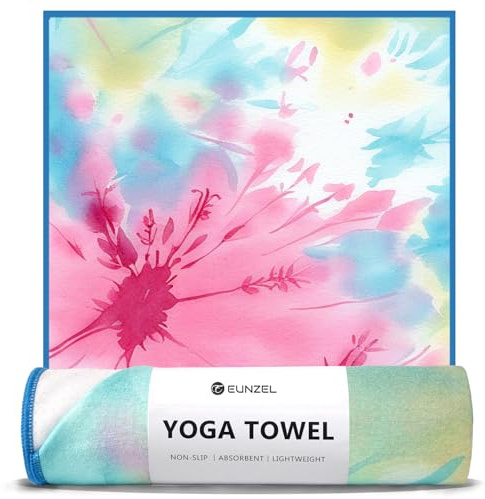 Eunzel Hot Yoga Towel, Non Slip Yoga Mat Towel Sweat Absorbent Printed Yoga Towel with Grip Dots for Hot Yoga, Pilates and Workout 72x 24, Flower