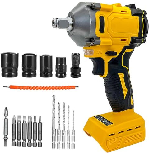 Cordless Impact Driver for Dewalt 18V/20V Battery,18V Electric Wrench Driver 350Nm,18 pcs Accessories,for DIY Manufacturing Repair (No Battery)