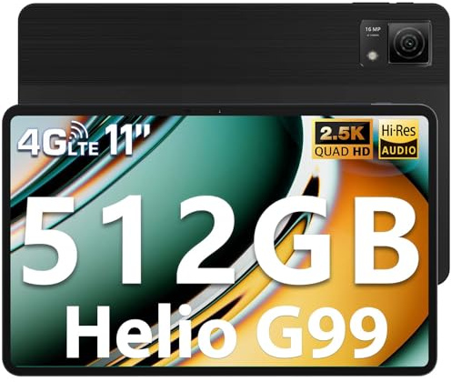 DOOGEE T40 Android Tablets, 512GB ROM (2TB TF)+20GB RAM, 2.5K Tablet 11 Inch, Helio G99, 8580mAh/18W, Gaming Tablet with Sim Card Slot, 3.5mm Jack/16MP/5G WiFi/Hi-Res/Quad Speakers/Face ID, Black