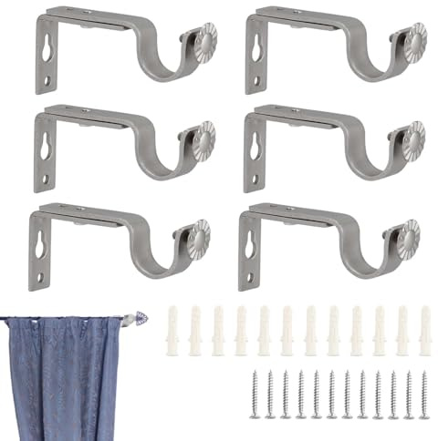 6Pcs Curtain Pole Bracket, Adjustable Heavy Duty Curtain Brackets for Poles