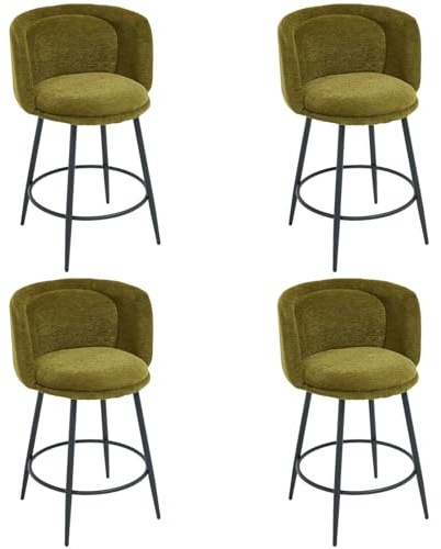 DAYALANE Barhocker 4er Set mit Lehne, Barstuhl Modern, Grün | Gepolsterter Küchenhocker aus Chenille, Bistrohocker Bar Stool für Küche Bistro Café & Theke