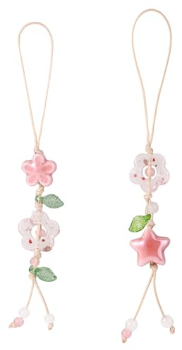 2st Y2k Rosa Telefonberlocker, Kawaii Pastellfärgade Hartsrosa Blommor och Stjärnor Telefonberlocker för Kvinnor Smartphones Tillbehör Nyckelring Väska Hänge Gåva