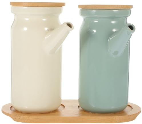 Sewroro Juego de Dispensadores de Vinagre y Salsa de Cerámica Color y con Base Incluida Diseño Compacto para Cocina Frascos con Tapa para Condimentos y Aceite de Adecuado para Uso