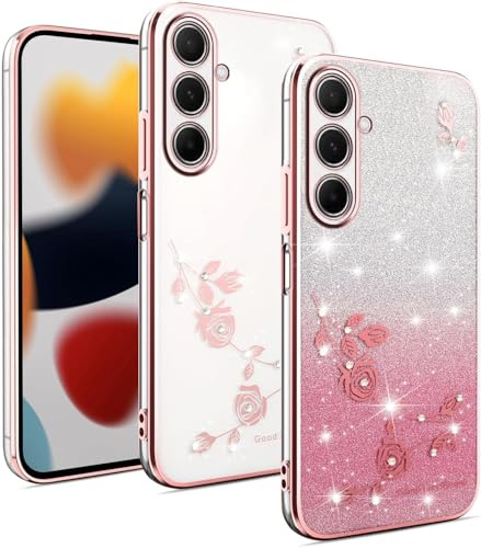 PONRFEKT Funda Brillante para Motorola Moto E40,Funda Transparente antigolpes con Diamantes Brillantes,Marco electrochapado,Carcasa Protectora Bonita para Mujeres y niñas-Rosa