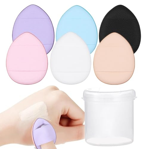 Ensemble d'éponges de maquillage Finger Puff – Bouffées de poudre à coussin d'air, 6 petits applicateurs de poudre libre avec étui pour femmes et filles, outil de réglage de maquillage humide ou sec,