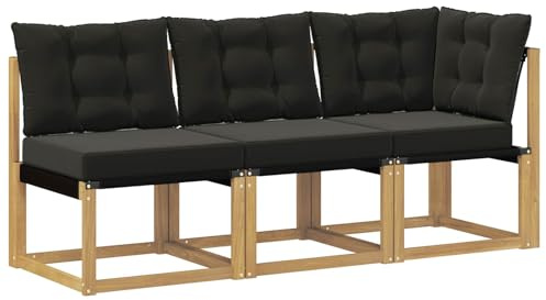 vidaXL Outdoor Mittel- und Ecksofa mit Kissen 3 Stück Weiß, Akazienholz Balkonmöbel, modernes, Robustes Lounge-Set für vielseitige Garten-Nutzung, wetterfest und schick