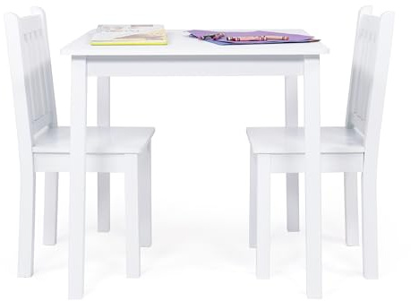 Humble Crew Kids Table and Chair Set, Toddler Activity Table with 2 Chairs for Play, Crafts, Snacks & Learning, Wooden Kids Furniture for Playroom & Bedroom, White
