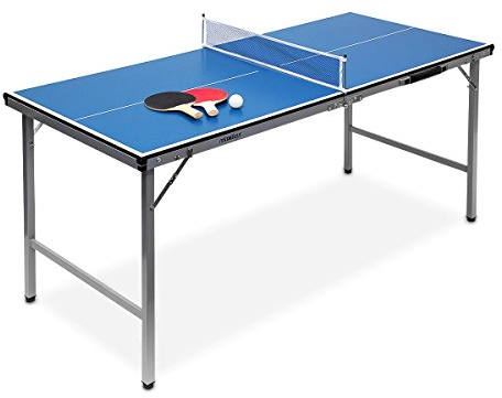 Relaxdays Tavolo Ping Pong, HLP 71 x 150 x 67 cm, Trasportabile, Rete, Palline, Racchette, Interni, MDF e Metallo, Blu