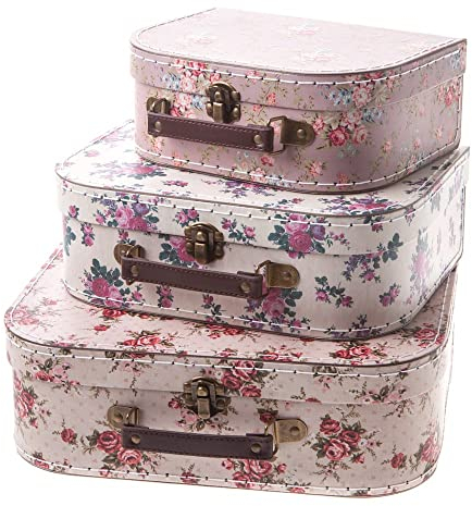Sass & Belle Set mit 3 Koffern im Vintage-Design mit Rosenmotiv.