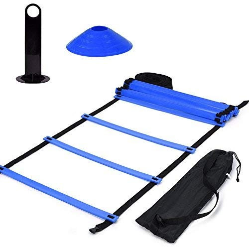 Geschwindigkeit Agility Train Kit, 19Ft Flache Leiter + 10 Stück Disc Cones Speed ​​Training Leiter mit Aufbewahrungstasche für Athletic Training(Blau)