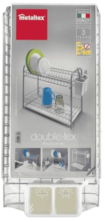 Metaltex - Scolapiatti Double Tex con Vassoio e Posate, in Metallo, Bianco, 45 x 23 x 37
