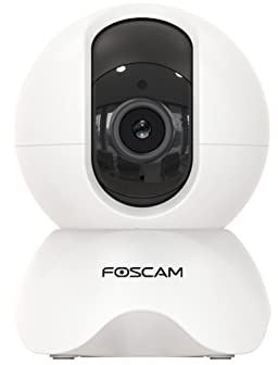 Caméra pour l'Intérieur Motorisée IP X5 - WiFi, Haute Définition 5MP avec Détection de Mouvement Intelligente - Vue 350°, Jour & Nuit - Infrarouge de 8m - Alexa & Google Assistant - Blanc - Foscam