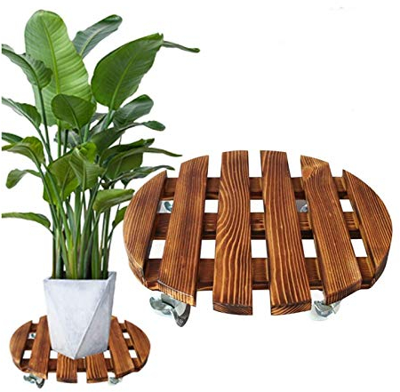 Pflanzenroller Holz Massiv Rund ,Heavy Duty Hölzerner Pflanzenständer, Planters Trolley Mit 360 ° Rotierenden Rollen Rolling Tray Coaster, Gartenanlage Stand Mover Dolly Auf Rädern, Vintage-Stil
