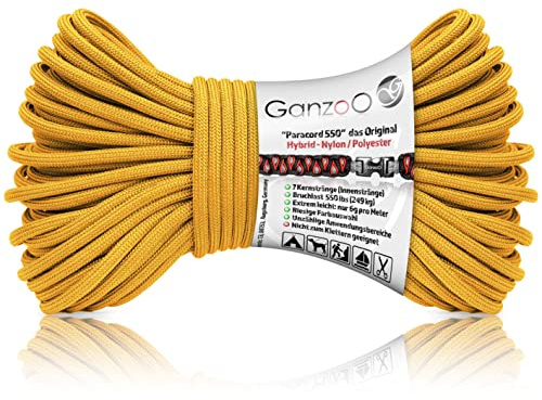Ganzoo Paracord 550 rep 4mm nylon/polyester hybrid, 30 m, goldenrod, ca 250 kg brottlast, 32 flätad yttermantel med 7 kärnsträngar för flexibla knopar, DIY, hundkoppel, halsband, armband, camping