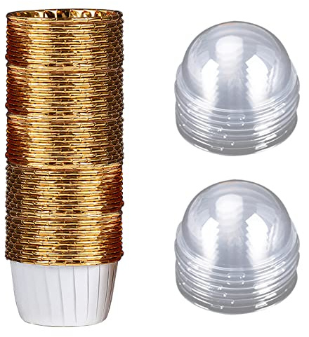 50 stycken aluminiumfolie cupcake, pappersmuffinsformar, cupcake-bakkoppar med lock, lämplig för födelsedagskalas, semesterfester (vit)