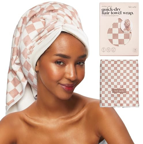 Kitsch Toalla de microfibra XL para mujer, toalla de microfibra, súper absorbente, de secado rápido, antiencrespamiento, para cabello largo y corto, turbantes para mujer, envoltura de cabello húmedo y