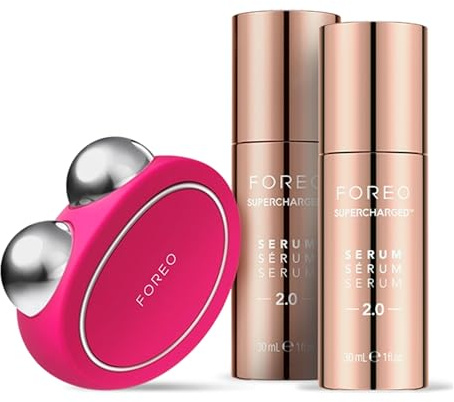 FOREO Forever Firm Bear Bundle - Bear Microcurrent Face Lift Device - Face Massager Electric + 2 x Rejuvenating Conductive Serum 30 mL - Anti Aging Skincare Tools Set - Instant Face Lift - Fuchsia