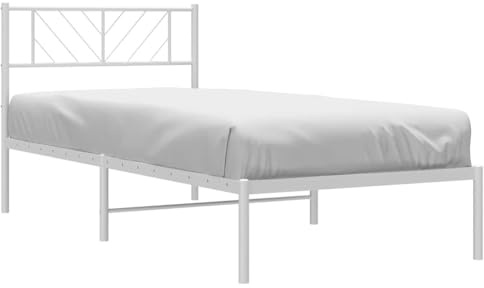 vidaXL Estructura de Cama, Somier con Cabecero, Armazón Marco de Listones de Cama, Mueble para Dormitorio Hogar, Metal Blanco 100X190 cm