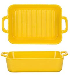 Teglia da forno, pirofile in ceramica, serie Bake, pirofila rettangolare set di 2, pirofila da forno for tavola con manici in ceramica, ideale for lasagne/torta/casseruola/tapas, rosa, 10 pollici (Co