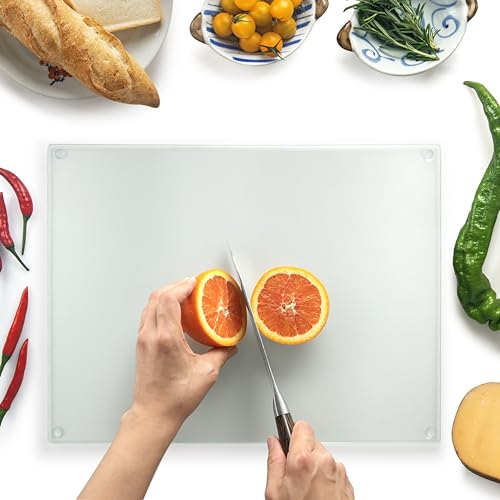 Kitchenville Planche à Découper 40×30 cm en Verre Trempé – Plaque en Verre pour Cuisine, Durable, Résistante aux Rayures et à la Chaleur – Protection de Plan de Travail – Verre Texturé