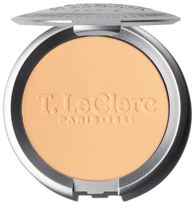 T. LeClerc - Poudre de Riz Compacte - 01 ABRICOT - Poudre teint visage - Poudre compacte Matifiante et Fixatrice Longue Tenue - 0% Talc - Réduit les Boutons - Vegan - Fabriquée en France - 9g