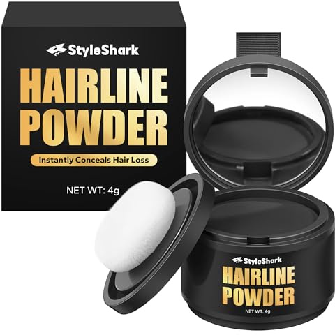 StyleShark Hairline Powder for Women & Men - Stain-Proof Root Touch Up for Thinning Hair, Sweatproof, Quick Cover Up (Black)