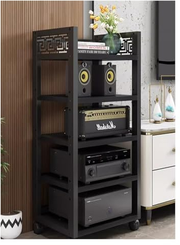 audio rack hifi regal 5/3/4-stöckig Medienständer Audio-/Videokomponentenschrank, Rollender Metallständer Für Stereoanlagen Auf Rädern, Elektronikgerätehalter Mit Höhenverstellbarer Ablage ( Color : B