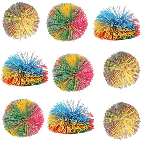 16 PCS Sensory Fidget Stringy Balls, Multicolor Soft Rubber Bouncy Stress Balls, Pull Stretch Elastic Ball Toy Rainbow Fidget Party Favors