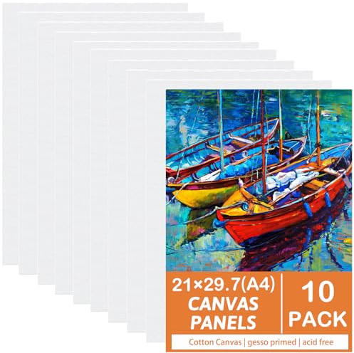 Tela per Dipingere, Set di 10 Tele da Dipingere, 21 x 29,7 cm (A4), Cotone Telo Bianco per Olio ed Acrilico