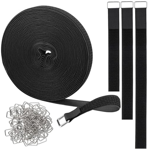Oenothera 2CM x 10M Cinghie Fermacavi con 50 Fibbie, Fascette Nere Riutilizzabili, Fascette a Strappo per Cable Management, Organizzatore Cavi