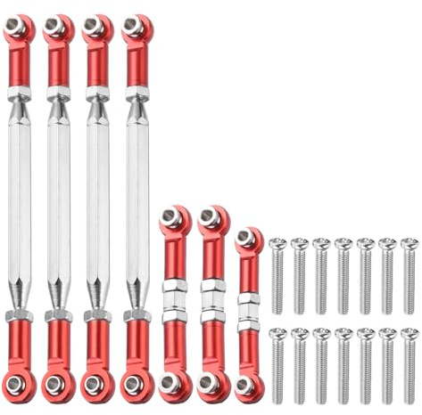 sourcing map Adjustable Turnbuckles Camber Link Linkages Aluminum Alloy Upgrade Parts RC Car Steering Pull Rod Servo Linkages Tie Rod for 14401 1/14 RC Car Crawler,Red