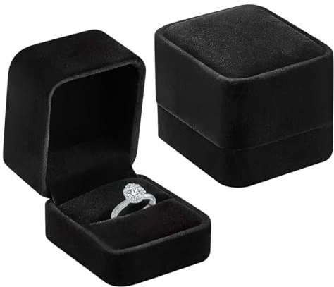 XPEX Joyero, Caja de Anillo de Terciopelo para Anillo de Compromiso, Propuesta, Boda, Aniversario de Boda (Negro)