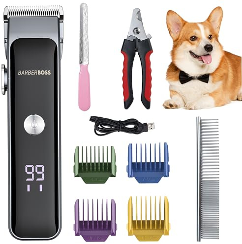 BarberBoss All-in-One Dog Grooming Kit, Cordless Clippers for Thick Hair, Complete Trimming Set for Dogs & Cats, Clippers for Matted Fur, All-in-one Pet Trimmer Set
