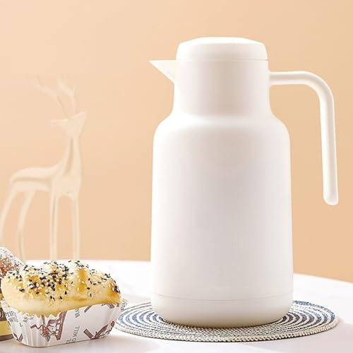 1000ML Coffee Carafe Thermal Tea Pot for Keeping Hot & Iced Cold - Vacuum Insulated - Leakproof Coffee Dispenser - Cool Touch Handle & Lid - BPA Free(White)