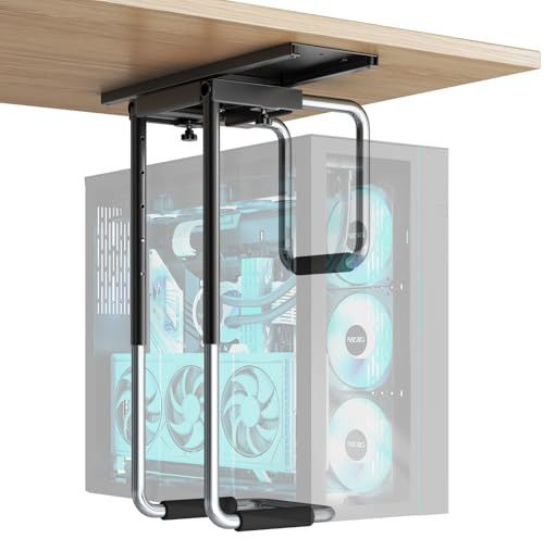 Verstellbare PC Halterung Unter Schreibtisch mit Schiene,360°-Drehung PC Halterung für Schreibtisch mit Schutzpolster,Hervorragende Luftzirkulation Maximale Tragfähigkeit 30 kg-Schwarz | Universell Computergehäuse-Halterung mit Schutzpolster,Hervorragende Luftzirkulation/Stabil,Schwarz