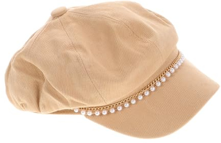 Ipetboom Eleganter Damen Beret aus Atmungsaktiver Baumwolle mit Dekorativer Perlenkette Bequemer Rustikaler Stil für Frühling und Sommer Modischer Taxifahrerhut