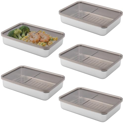 CHUIFAI Set med 5 lufttäta förvaringsburkar i rostfritt stål, 800 ml, Stapelbara, 20 x 14,5 x 4,5 cm, med lock, för kylskåp, frys, pålägg och ost