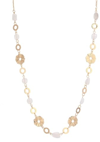 Dazylleco Kette Gold Damen Lange Perlenkette Statement Lang mit Stein Perlen Geschenke für Frauen Gold Modeschmuck