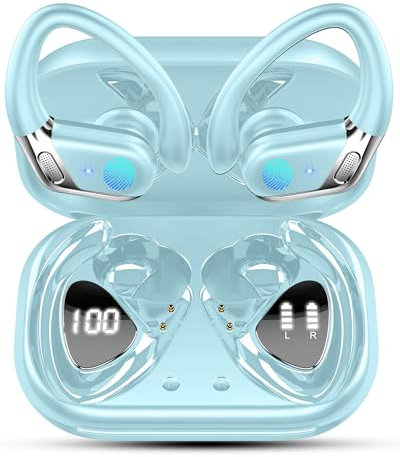 Wireless Earbuds, 2025 Bluetooth 5.4 Headphones Sports, 50H Wireless Earphones with Mic CVC 8.0 Cancelling Mic, Deep Bass Stereo in Ear Headphone for Running, 1.5 H USB-C Fast Charge, Light Blue