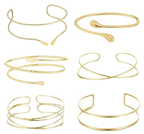 Galenecx 6 Piezas Brazalete Brazo Superior, Brazaletes de Oro en Espiral para Mujer, Pulsera de Bobina Ajustable, Diseño Minimalista Brazalete Dorado, Regalo Ideal para Amigas y Mamás