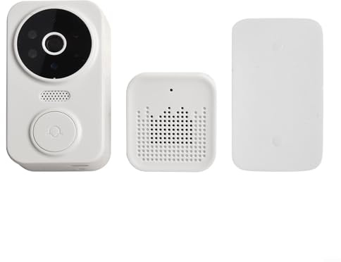 Eawfgtuw Sonnette vidéo sans fil avec caméra de porte, sonnette de sécurité WiFi, interphone audio bidirectionnel, moniteur de porte à distance, détection de mouvement, installation facile (blanc)