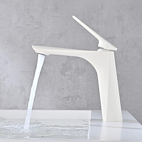 Grifo para lavabo de baño, mezclador caliente y frío, mango de una sola palanca, incluye manguera de suministro de agua, ideal para caravana, bar, lavandería, elegante acabado blanco